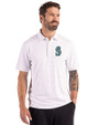Seattle Mariners Cutter & Buck Forge Epic Confidence Fine Line Stripe Stretch Recycled Mens Polo White/Polished Front