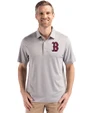 Boston Red Sox Cutter & Buck Forge Epic Confidence Fine Line Stripe Stretch Recycled Mens Polo Polished/White Front