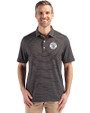 Milwaukee Brewers Mono Cutter & Buck Forge Epic Confidence Fine Line Stripe Stretch Recycled Mens Polo Black/White Front