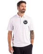 New York Mets Mono Cutter & Buck Forge Epic Confidence Fine Line Stripe Stretch Recycled Mens Polo White/Polished Front
