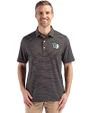Cleveland Guardians Mono Cutter & Buck Forge Epic Confidence Fine Line Stripe Stretch Recycled Mens Polo Black/White Front