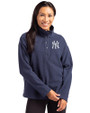 New York Yankees Cutter & Buck Hunts Point Eco Textured Fleece Recycled Womens Snap Pullover Navy Blue Front