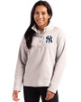 New York Yankees Cutter & Buck Hunts Point Eco Textured Fleece Recycled Womens Snap Pullover Polished Medium Gray Front