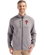 Philadelphia Phillies Cutter & Buck Peshastin Fleece Recycled Mens Full Zip Jacket Elemental Grey Heather Front