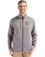 Cincinnati Reds City Connect Cutter & Buck Peshastin Fleece Recycled Mens Full Zip Jacket Elemental Grey Heather Front
