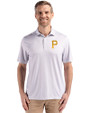 Pittsburgh Pirates Cutter & Buck Pike Eco Diamond Dot Print Recycled Mens Big & Tall Polo Polished Medium Gray Front