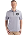 Chicago Cubs Mono Cutter & Buck Pike Eco Diamond Dot Print Recycled Mens Big & Tall Polo Black Front