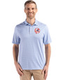 New York Yankees Cooperstown Cutter & Buck Pike Eco Diamond Dot Print Recycled Mens Polo Tour Blue Front