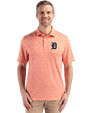 Detroit Tigers Cutter & Buck Pike Eco Flora Print Recycled Mens Polo College Orange Front