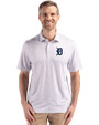 Detroit Tigers Cutter & Buck Pike Eco Flora Print Recycled Mens Polo Polished Medium Gray Front