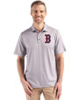 Boston Red Sox Cutter & Buck Pike Eco Shadow Check Print Recycled Mens Polo Polished Medium Gray Front