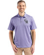 Colorado Rockies Cutter & Buck Pike Recycled Shadow Check Print Mens Polo Hyacinth Front