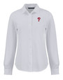 Philadelphia Phillies Cutter & Buck Advantage Tri-Blend Eco Soft Pique Long Sleeve Knitted Womens Button Down WH_MANN_HG 1