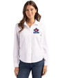 Toronto Blue Jays Cooperstown Cutter & Buck Advantage Tri-Blend Eco Soft Pique Long Sleeve Knitted Womens Button Up White Front