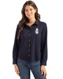 Chicago Cubs Cooperstown Cutter & Buck Advantage Tri-Blend Eco Soft Pique Long Sleeve Knitted Womens Button Up Liberty Navy Front
