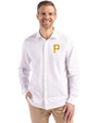 Pittsburgh Pirates Cutter & Buck Advantage Tri-Blend Eco Soft Pique Long Sleeve Knitted Mens Button Up White Front