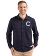 Chicago Cubs City Connect Cutter & Buck Advantage Tri-Blend Eco Soft Pique Long Sleeve Knitted Mens Button Up Liberty Navy Front