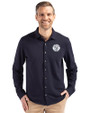 Milwaukee Brewers Mono Cutter & Buck Advantage Tri-Blend Eco Soft Pique Long Sleeve Knitted Mens Button Up Liberty Navy Front