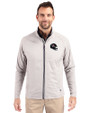 Houston Texans NFL Helmet Cutter & Buck Adapt Eco Knit Hybrid Recycled Mens Full Zip Jacket Polished Medium Gray Front