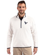 Houston Texans Monochromatic Cutter & Buck Cascade Epic Comfort Recycled Sherpa Fleece Mens Quarter Zip Jacket Shell/Navy Blue Front