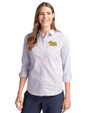 Pitt Panthers Cutter & Buck Easy Care Stretch Oxford Stripe Womens Long Sleeve Button Down Shirt French Blue Front