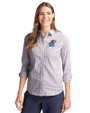 Kansas Jayhawks Cutter & Buck Stretch Oxford Stripe Womens Long Sleeve Dress Shirt Charcoal Front