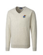 Kansas Jayhawks Cutter & Buck Lakemont Tri-Blend Mens V-Neck Pullover Sweater Oatmeal Heather Mannequin