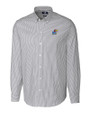 Kansas Jayhawks Cutter & Buck Stretch Oxford Stripe Mens Long Sleeve Dress Shirt Charcoal Mannequin