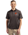 Cleveland Browns Helmet Cutter & Buck Virtue Eco Pique Micro Stripe Recycled Mens Big & Tall Polo Black/Elemental Grey Front