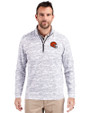 Cleveland Browns Helmet Cutter & Buck Traverse Stretch Eco Camo Print Quarter Zip Mens Big and Tall Pullover Charcoal Front