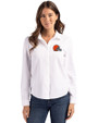 Cleveland Browns Cutter & Buck Advantage Tri-Blend Eco Soft Pique Long Sleeve Knitted Womens Button Up White Front
