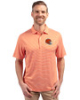 Cleveland Browns Helmet Cutter & Buck Forge Eco Double Stripe Stretch Recycled Mens Polo College Orange/White Front