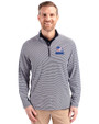 Cleveland Browns Americana Cutter & Buck Virtue Recycled Micro Stripe Featherlight Pique Mens Big & Tall Quarter Zip Pullover Navy Blue/White Front