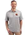 Cleveland Browns Helmet Cutter & Buck Forge Eco Double Stripe Stretch Recycled Mens Big &Tall Polo Polished/White Front
