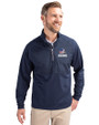 Cleveland Browns Americana Cutter & Buck Adapt Eco Knit Hybrid Recycled Mens Quarter Zip Navy Blue Front