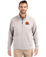 Cleveland Browns Cutter & Buck Adapt Eco Knit Hybrid Recycled Mens Quarter Zip Polished Medium Gray Front