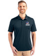 Cleveland Browns Americana Cutter & Buck Prospect Eco Textured Stretch Recycled Mens Short Sleeve Polo Navy Blue Front
