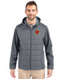 Cleveland Browns Helmet Cutter & Buck Evoke Hybrid Softshell Recycled Full Zip Mens Hooded Jacket Elemental Grey Front
