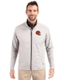 Cleveland Browns Helmet Cutter & Buck Adapt Eco Knit Hybrid Recycled Mens Full Zip Jacket Polished Medium Gray Front