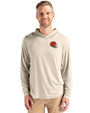 Cleveland Browns Helmet Cutter & Buck Coastline Epic Comfort Recycled Mens Hooded Shirt Wheat Front
