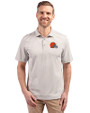Cleveland Browns Cutter & Buck Virtue Eco Pique Stripe Recycled Mens Big and Tall Polo Polished Medium Gray Front