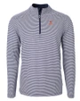 Texas Longhorns Alumni Cutter & Buck Virtue Eco Pique Micro Stripe Recycled Mens Big & Tall Quarter Zip Navy Blue/White Mannequin