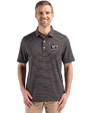 NC State Wolfpack College Vault Cutter & Buck Forge Epic Confidence Fine Line Stripe Stretch Recycled Mens Polo Black/White Front