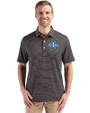 Indiana State Sycamores Cutter & Buck Forge Epic Confidence Fine Line Stripe Stretch Recycled Mens Polo Black/White Front