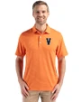 Virginia Hoos College Vault Cutter & Buck Forge Epic Confidence Fine Line Stripe Stretch Recycled Mens Polo College Orange/White Front