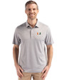Miami Hurricanes Cutter & Buck Forge Epic Confidence Fine Line Stripe Stretch Recycled Mens Polo Polished/White Front