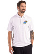 Kansas Jayhawks Cutter & Buck Forge Epic Confidence Fine Line Stripe Stretch Recycled Mens Polo White/Polished Front