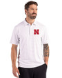 Nebraska Cornhuskers Cutter & Buck Forge Epic Confidence Fine Line Stripe Stretch Recycled Mens Polo White/Polished Front