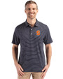Syracuse Orange Cutter & Buck Forge Epic Confidence Fine Line Stripe Stretch Recycled Mens Polo Navy Blue/White Front