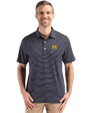 Michigan Wolverines College Vault Cutter & Buck Forge Epic Confidence Fine Line Stripe Stretch Recycled Mens Polo Navy Blue/White Front